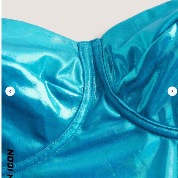NWT Water Drop SHEIN ICON Asymmetrical Hem Bustier Metallic Tube Top - Picture 6 of 8